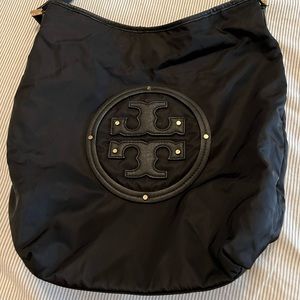Large Tory Burch slouchy purse. Black fabric.